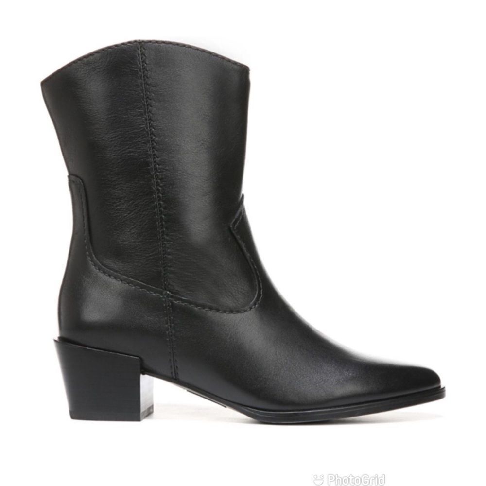 NATURALIZER Gaby Black Leather Western Midi Boot Bootie Block Heel Size 5‎ New